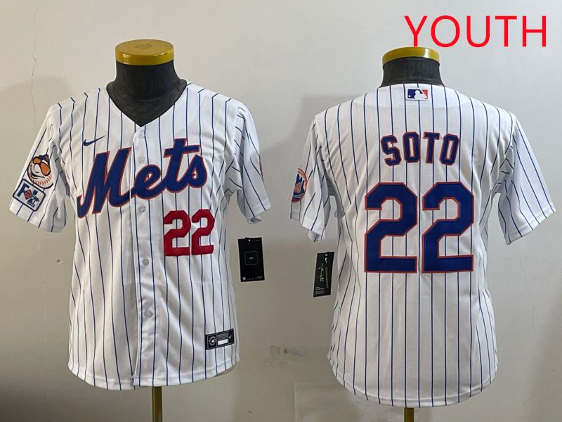 Youth New York Mets #22 Soto White Stirpe Game Fashion 2025 Nike MLB Jersey style 1->women mlb jersey->Women Jersey